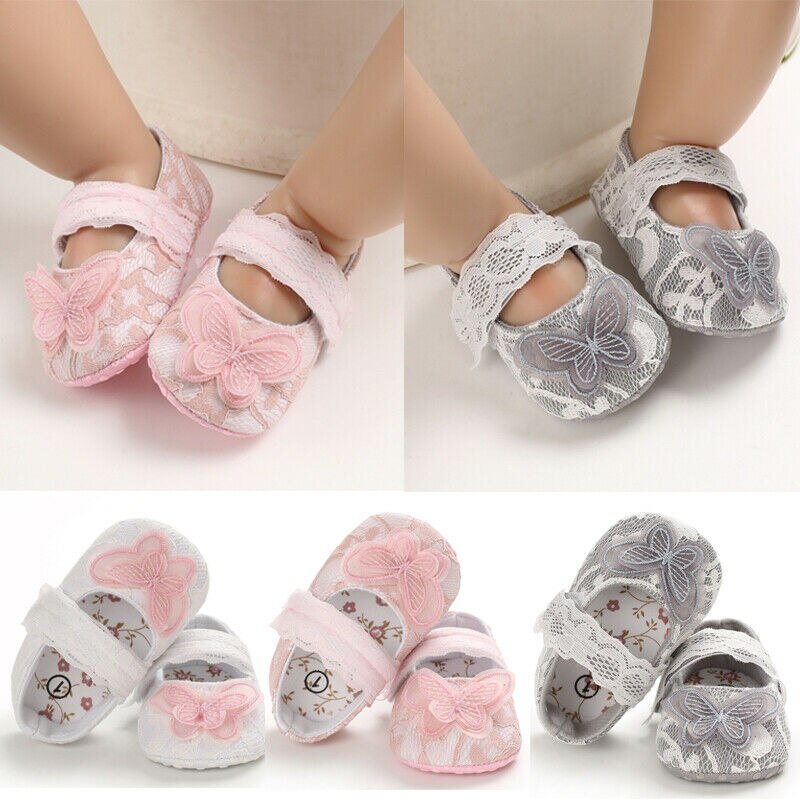 Baby Pasgeboren Baby Meisje Boog Crib Schoenen Soft Sole Prewalker Anti-slip Kinderwagen Sneakers Ademend Kant Boog Roze Eerste wandelaars Baby