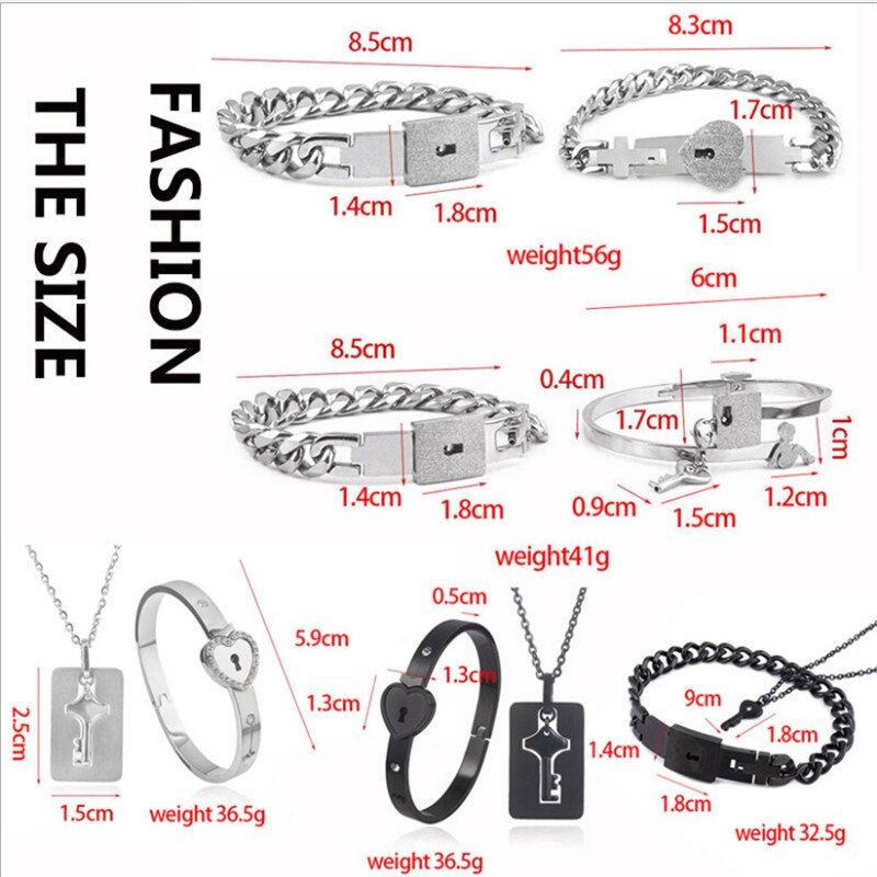 Conjunto de pulseras de acero inoxidable con candado de corazón para parejas, joyería para parejas,
