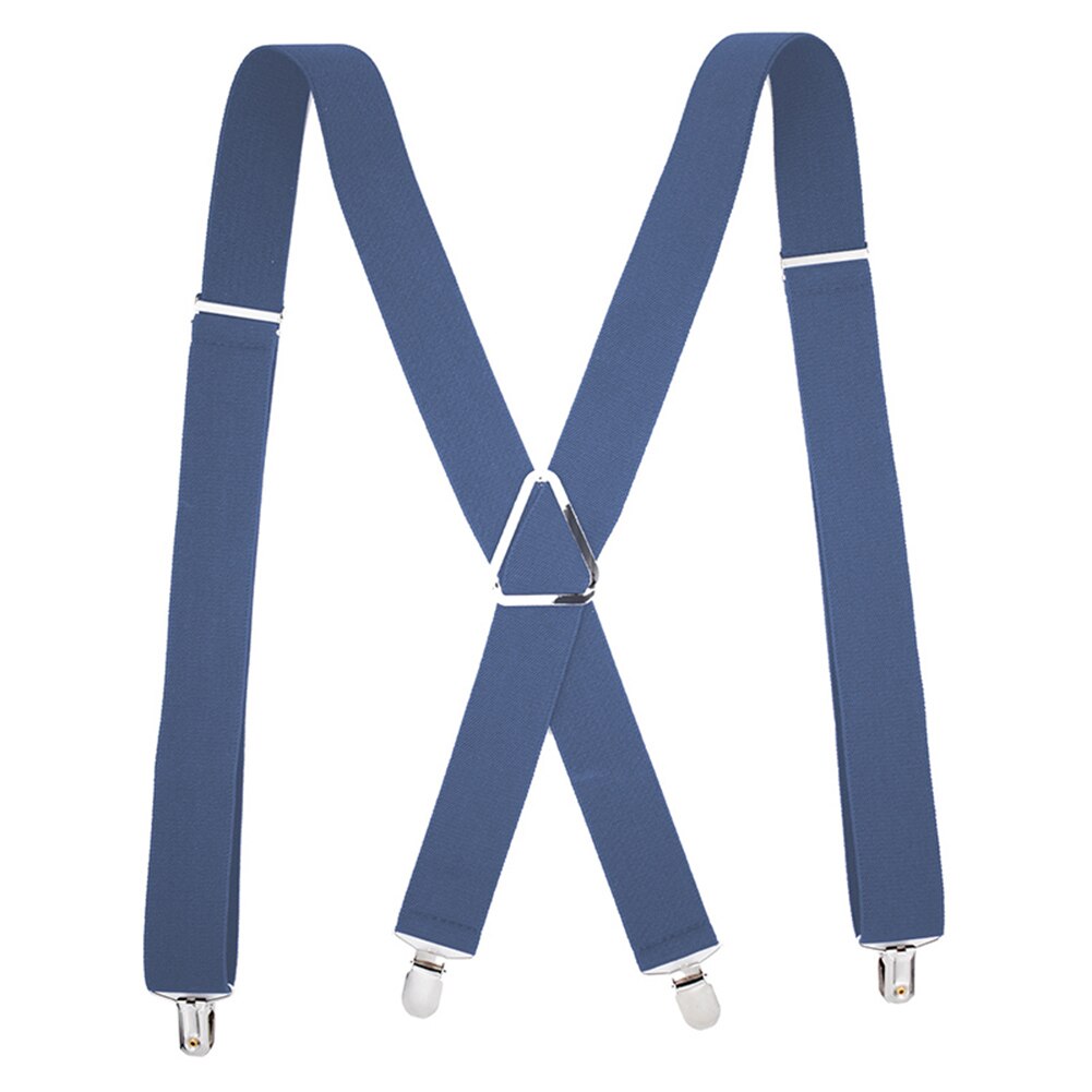 Nouvelle hommes pantalon sangle décontracté couleur unie hommes pantalon sangle avec 4 Clips élastique réglable pantalons bretelles: blue