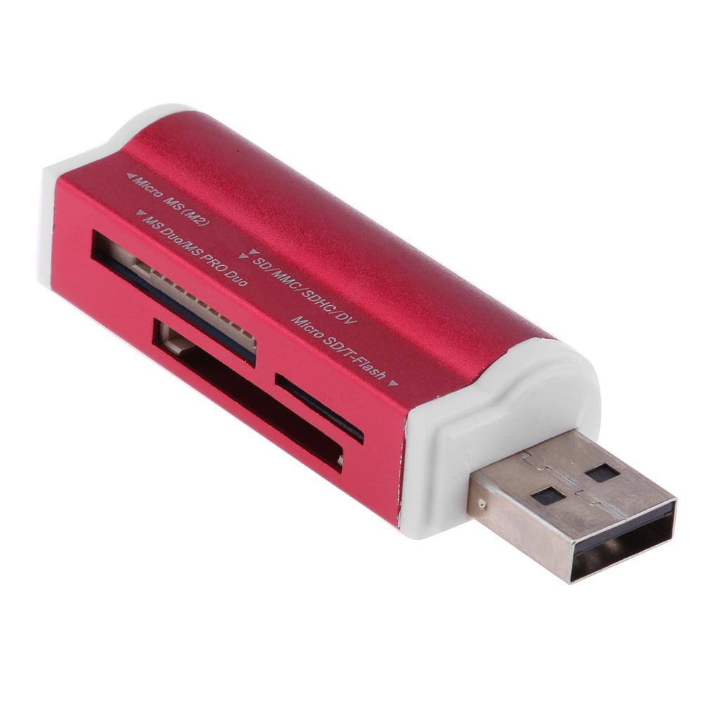 Leitor de cartão de memória usb2.0 1 peça, 4 em 1, liga de alumínio, leitor de cartão sd/sdhc/mini sd/mmc/tf