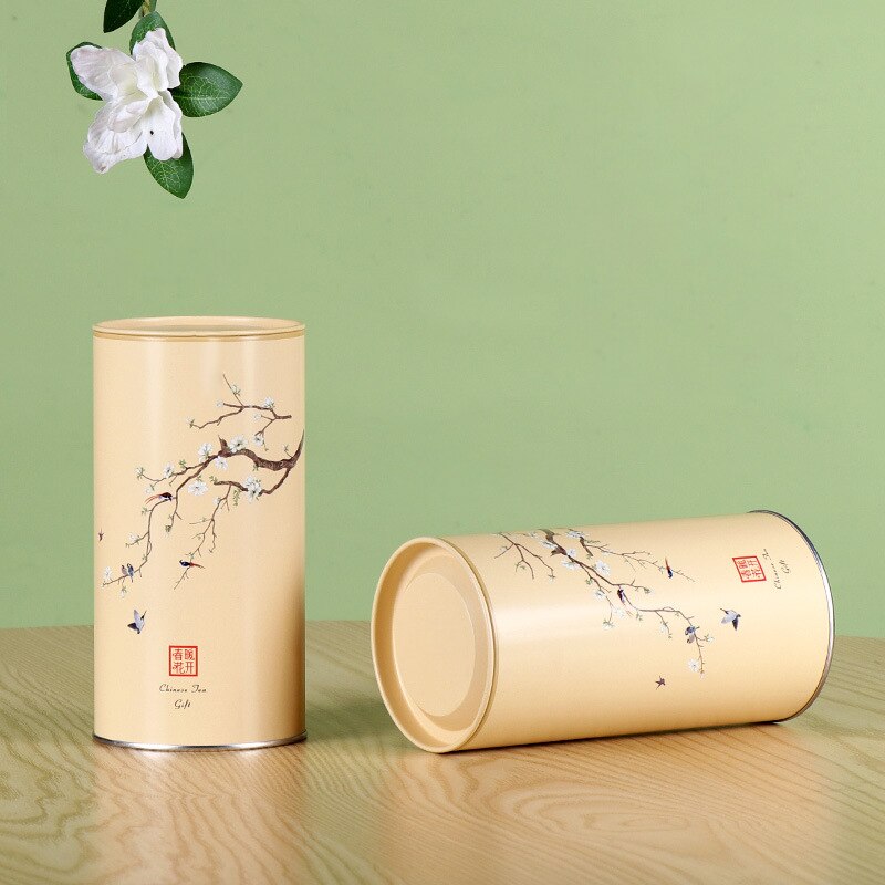 Japanese Style Tea Iron Organizer Black Tea Green Tea Round Metal Tinplate Can Scented Tea Packaging Tea Cans Empty Tin Box