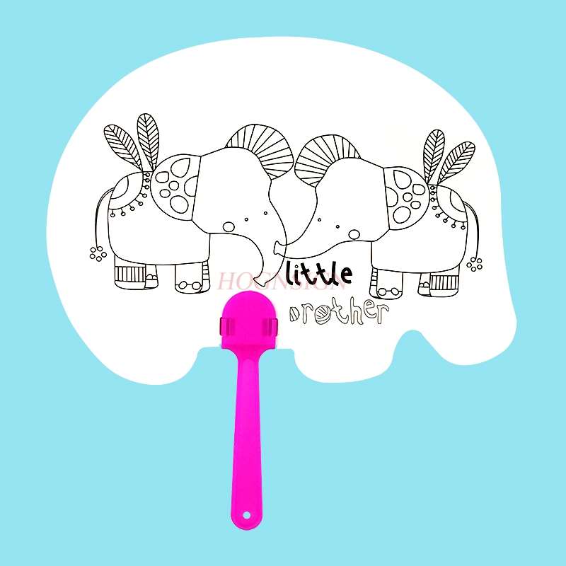 material graffiti paper Children cartoon small fan hand painting blank paper fan white card coloring doodle fan kindergarten