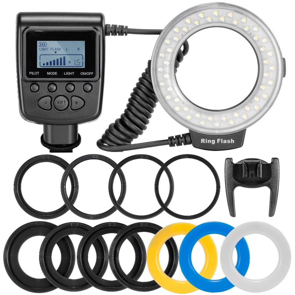 Travor RF-550D LED Macro Ring Flash light met 8 adapter ring Voor Nikon Canon Pentax Olympus Panasonic Camera als FC100 ring flash