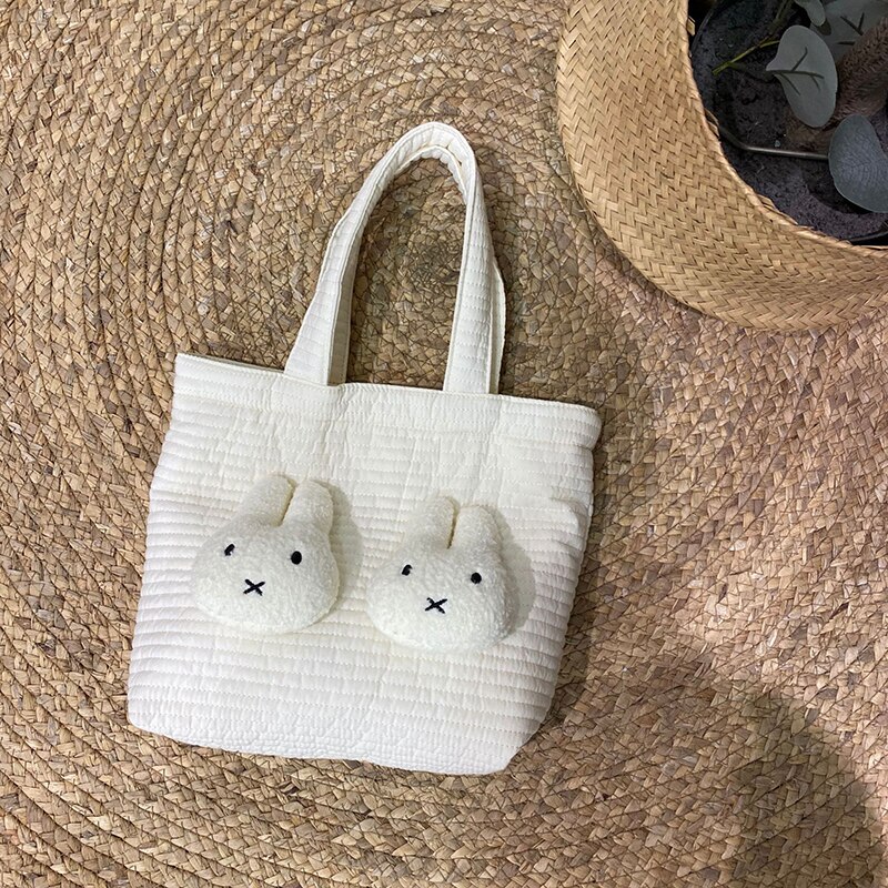 Sac à déjeuner lapin Kawaii, boîte à déjeuner pour femmes, fourre-tout de pique-nique en tissu de coton, petit sac à main, pochette mignonne, sacs de rangement des aliments portables WY351