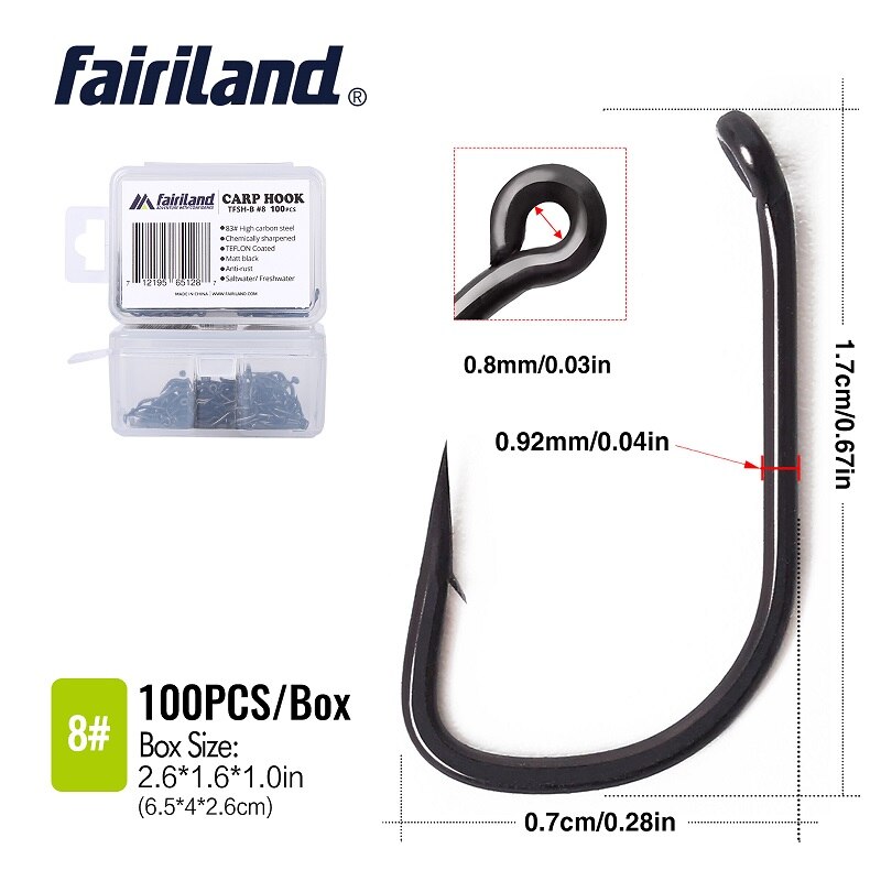 100Pcs/lot barbed fishing hooks TFSH-B fishhooks 2# 4# 6# 8# 10# Black TEFLON Coated high carbon steel Carp Fishing Hook 50 PCS: TFSH-B 8 100 PCS