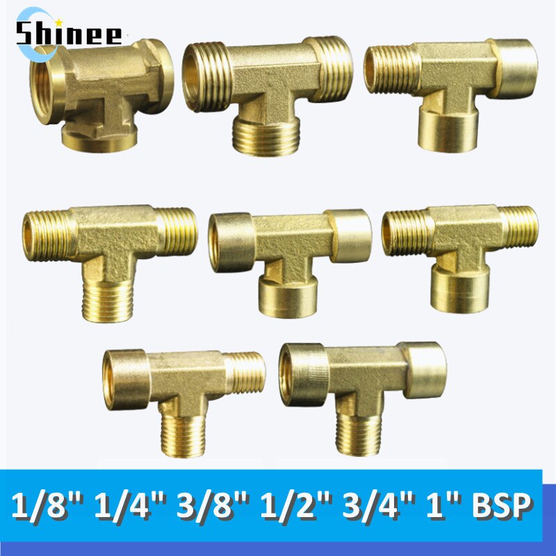 Pneumatische Sanitär Messing Rohr Fitting Männlichen/Weiblichen Gewinde 1/8 &quot;1/4&quot; 3/8 &quot;1/2&quot; BSP T Typ kupfer Armaturen Wasser Öl Gas Adapter