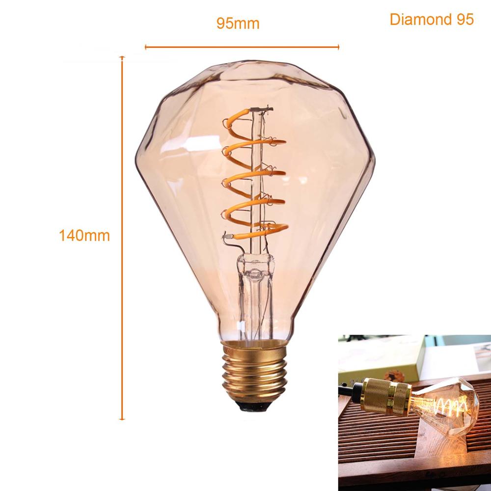GANRILAND Retro LED Lamp E27 220V Dimmable LED Bulb Filament Light 3W 2200K Diamond Gold Edison Spiral Bulbs G125 G80 led lampen: Diamond 95 / 3W E27 220V-240V