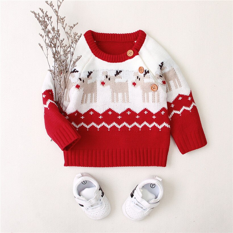 Nyfødt juletrøje strikket babytøj baby drenge sweatere rådyr piger cardigan småbørns drenge sweater børn striktrøje