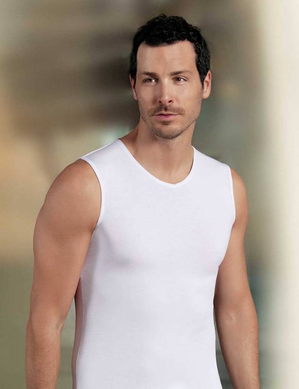 White V-Neck Sleeveless Male Undershirt ME078: XL