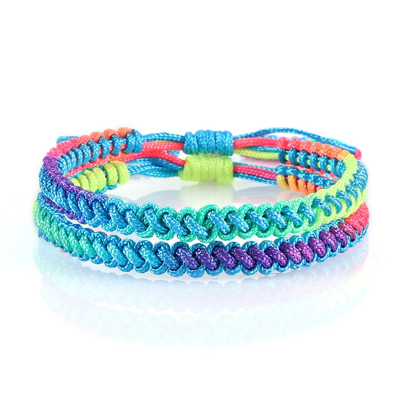 Pulsera de cuerda con nudos trenzados para hombre y mujer, brazalete con amuleto de la suerte, Color degradado, joyería tejida, Unisex, Original, hecho a mano: Set 2