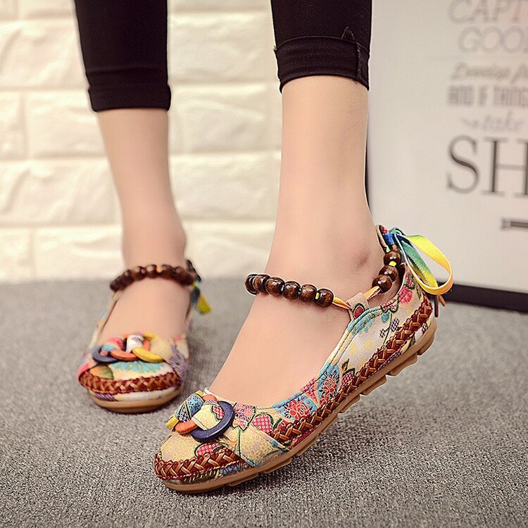 Zapatos planos informales de talla grande 42, Zapatos planos de Mujer hechos a mano con cuentas, mocasines de tiras, Zapatos Retro étnicos bordados para Mujer: 11