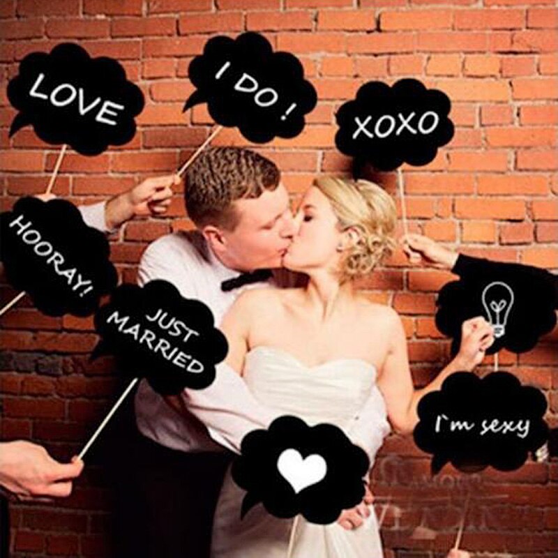 11Pcs Picture Photo Booth Paper Stick Prop Bubble Speech Chalk Board Wedding Party Photobooth Chalkboard