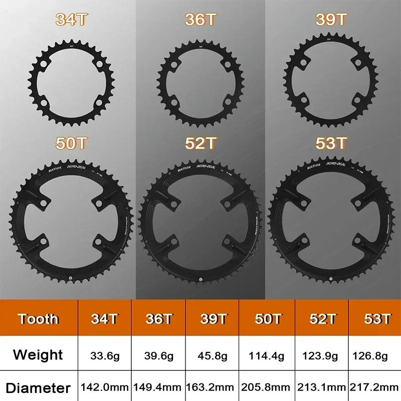 Plato de bicicleta BUCKLOS 110 BCD, plato de bicicleta de carretera de doble velocidad 34T 36T 39T 50T 52T 53T, rueda de cadena de bicicleta para pieza de bicicleta SHIMANO