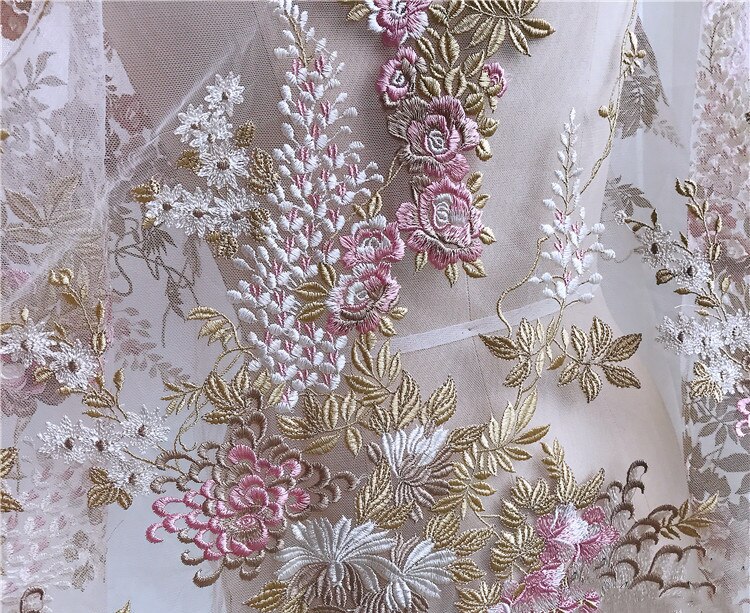 Fargede blondere blomster brudekjole, skjørt, cheongsam tilbehør tilbehør manuell diy smykker lapp 130cm*30cm rs1943: Rosa