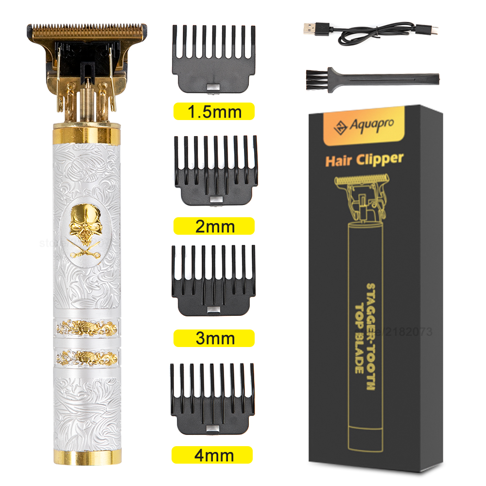T9 Tondeuse Usb Haar Trimmer Oplaadbare Haar Snijmachine T-Outline Kapper Cordless Trimmer Baard Scheerapparaat Mannen Kapsel: White Skeleton