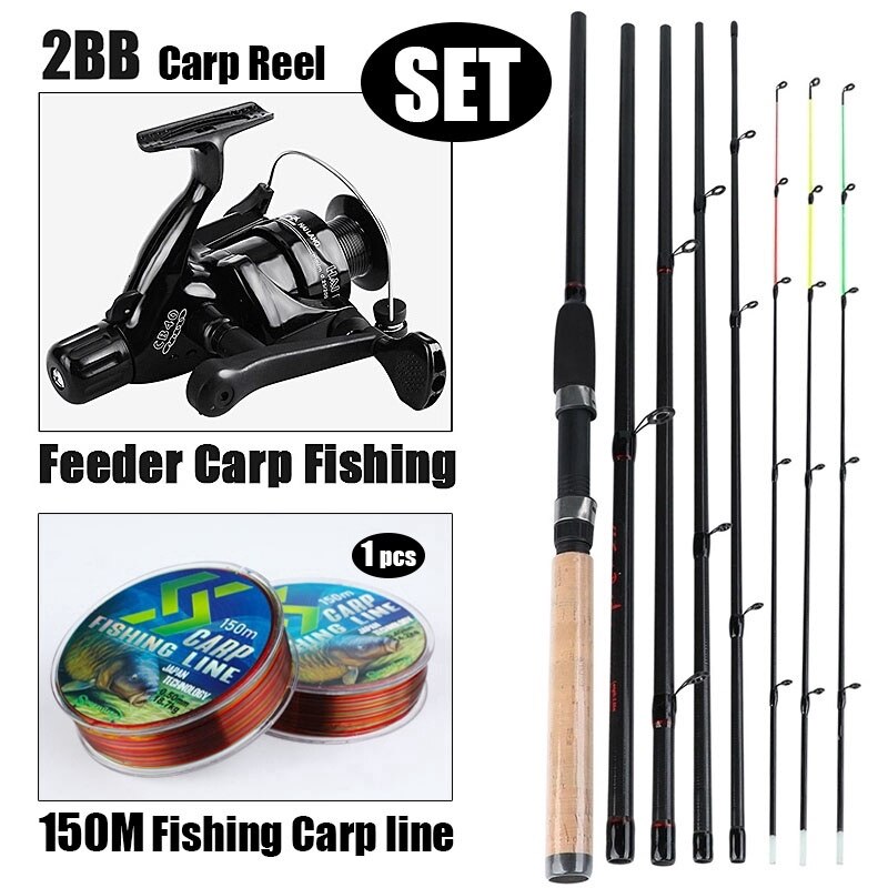 Sougayilang Carp Fishing Rod Reel Set 3M Spinning Fishing Feeder Rod and 2BB Carp Fishing Reels Rod 150m Line Fishing Combo: Black