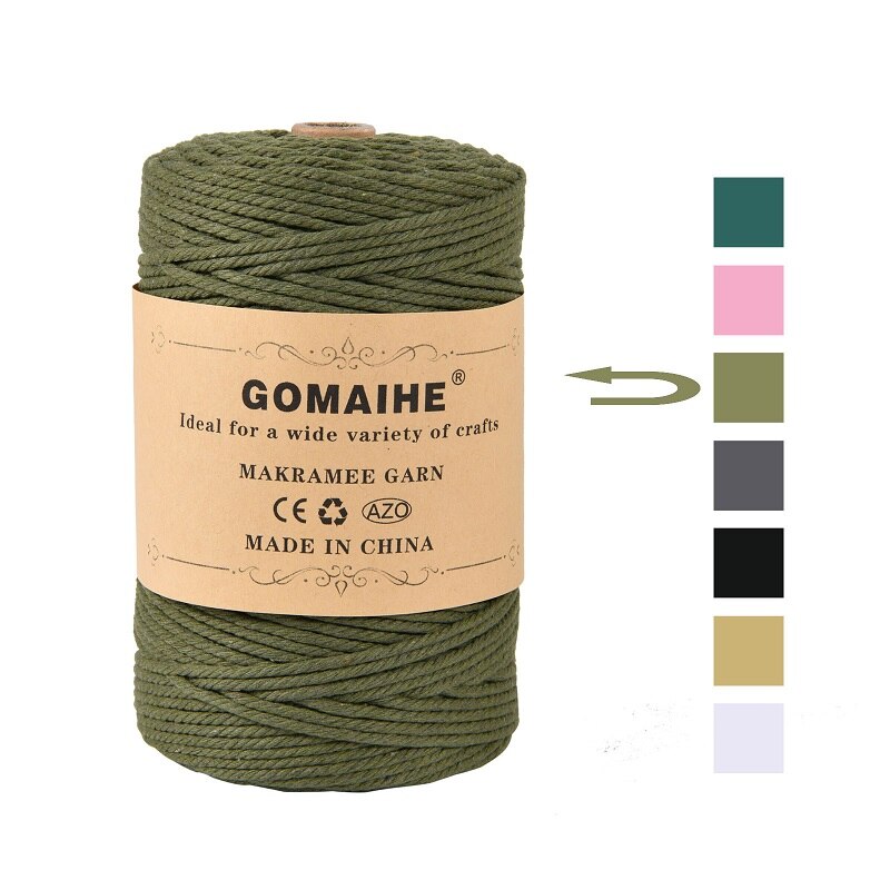 Gomaihe Macrame Koord 3Mm X 200M 100% Katoenen Touw Craft String Twine Voor Muur Opknoping Plant Hangers Breien home Decorations Diy: Olive Green