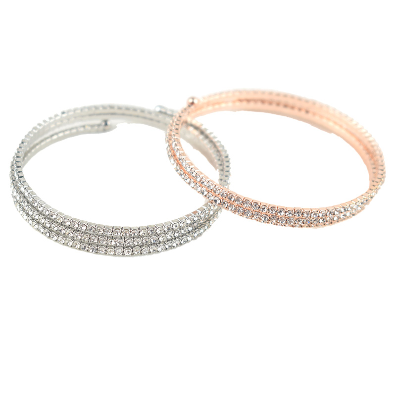 Pulsera de diamantes de imitación para mujer, brazalete de cristal de 3/ 5 filas, multicapa, oro rosa, plata, boda