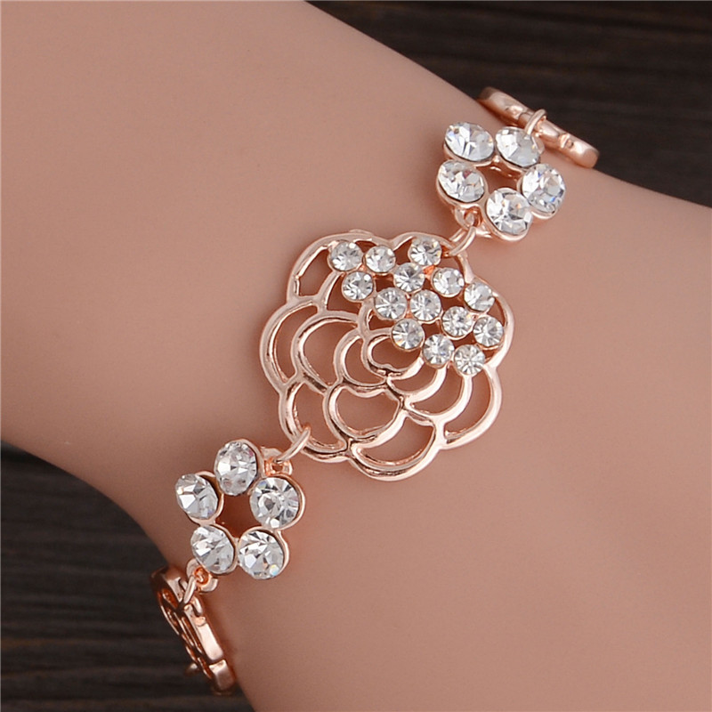 SHUANGR 1pc Rose Goud Kleur Wit Kristallen Vonken Hollow Chain Link Bangle Armband 7 ontwerpen TH358-TH364: H361