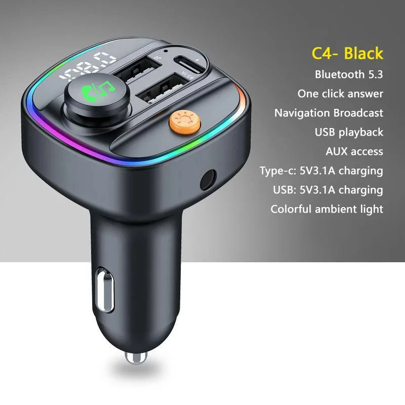 El mejor transmisor FM Bluetooth 5,3, modulador de Radio auxiliar manos libres para coche, reproductor MP3 con adaptador de carga rápida, accesorios para automóvil,: Rojo