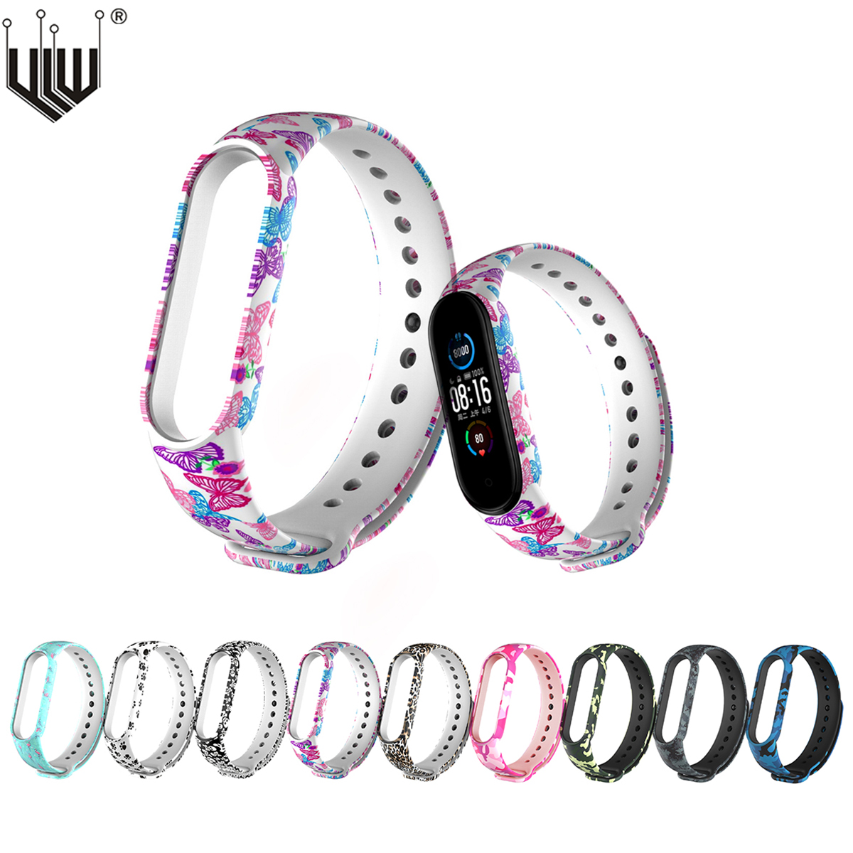 Print Pattern Bracelets Mi Band5 Mi Band 6 Strap Sports Wristband Adjustable Bracelets For Sport Silicone TPU straps