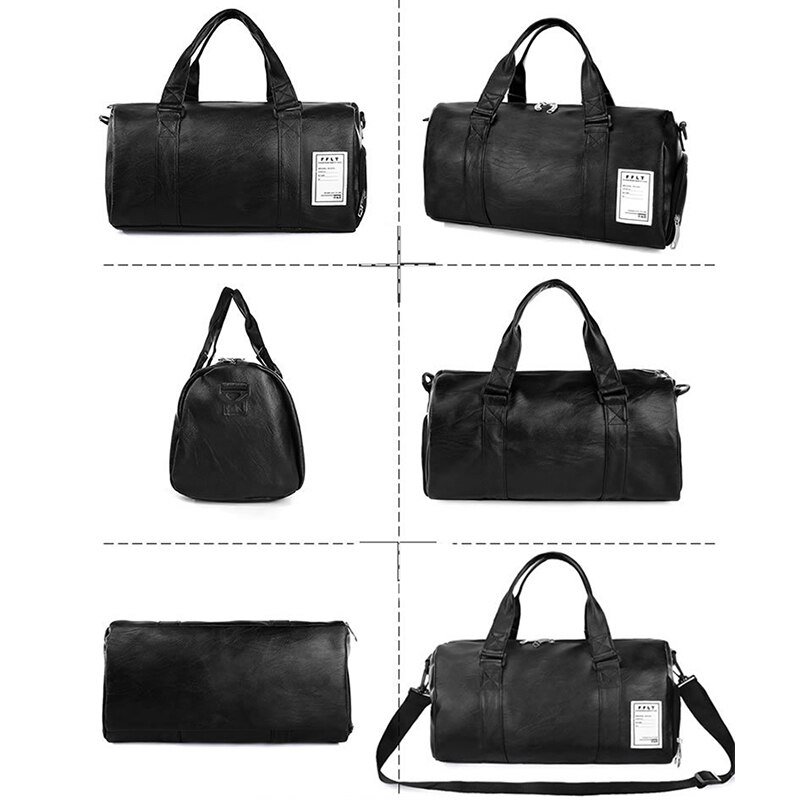 Unisex resväska dam män svart pu läder gymväskor fitness handbagage för manlig reseväska