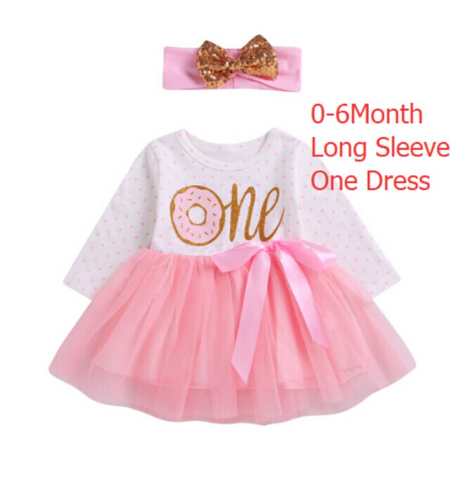1st 2nd 3rd Third Birthday Donut Polka Dot Dress Girls Toddler Outfits Tutu Dresses Princess Party Dress