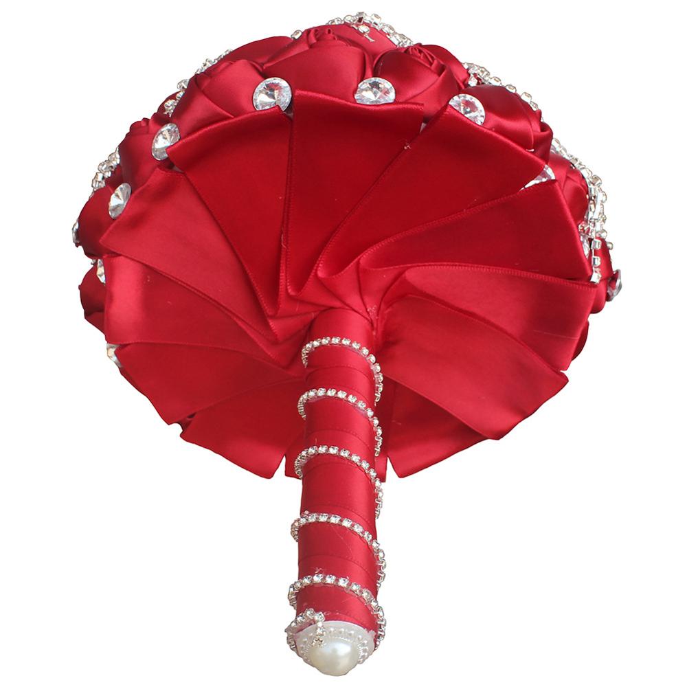 JaneVini Luxus Rot Hochzeit Bouquet Strass Kristall Künstliche Satin Rosen Braut Blumenstrauß Blumen Halten Hochzeit Zubehör