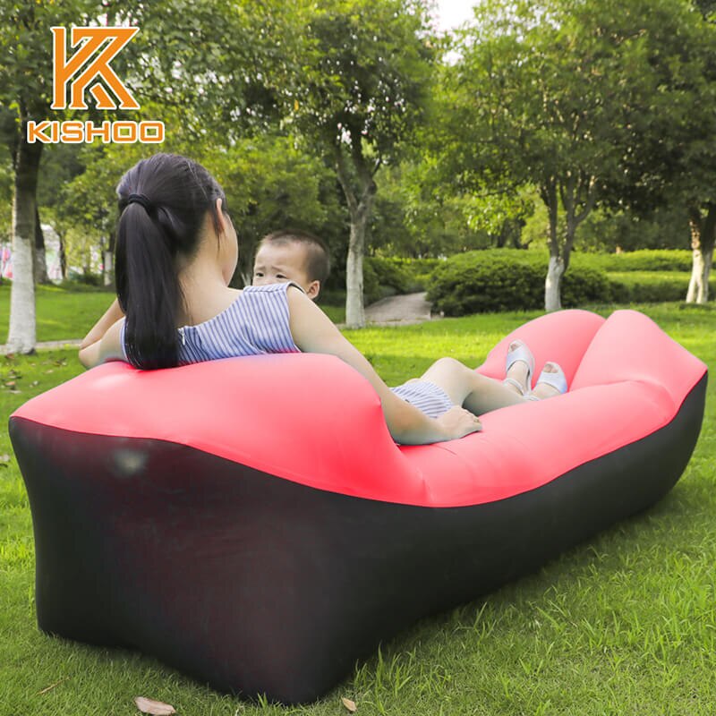 Campingstol ideel oppustelig sofa og strandstol camping airbag bedste oppustelige liggestol bærbar hængekøje air sofa: Sort og rød