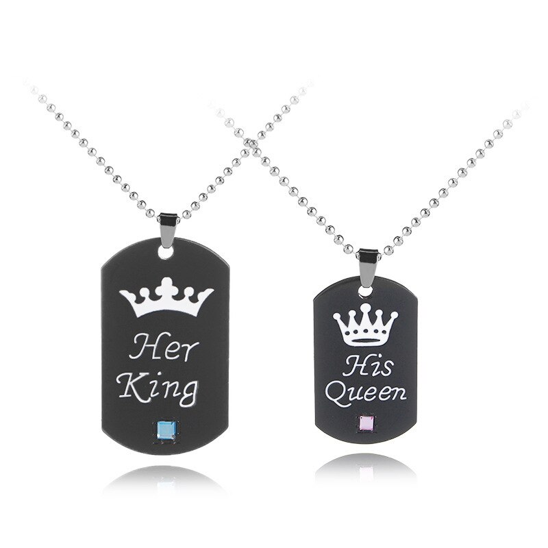 Halskette für paare mit krone, ihr könig, seine königin, diamantkette mit schriftzug, romantische erinnerung ein sterben allianz, schlüsselbeinkette