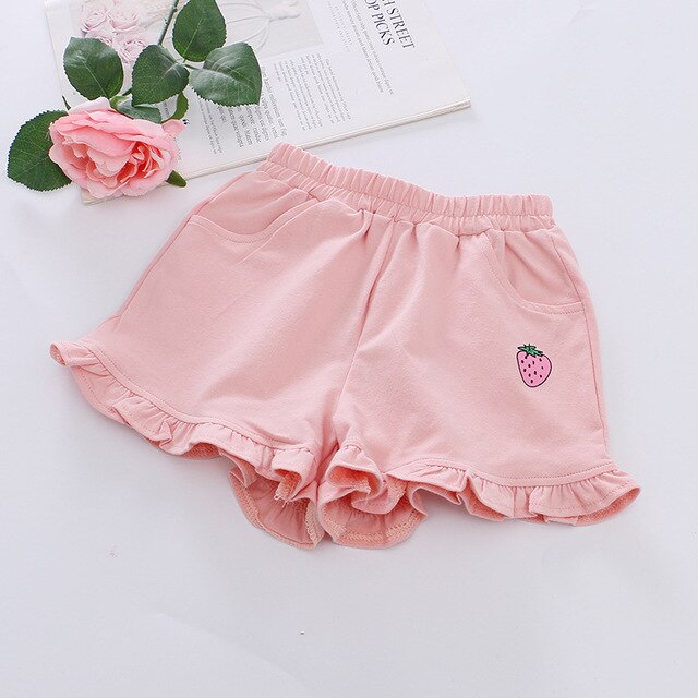 Shorts d'été en coton pour filles | Pantalons en coton à taille élastique, style fraise, décontractés, Shorts pour filles de 2, 3, 4, 5, 6 ans,