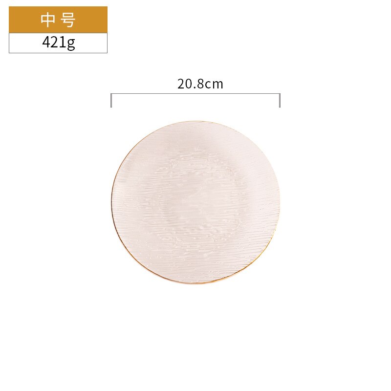 Assiette en verre créative avec bord doré, motif œil de marteau Transparent, assiette de cuisine occidentale, assiette à Steak, tapis de Table, fruits ménagers: M