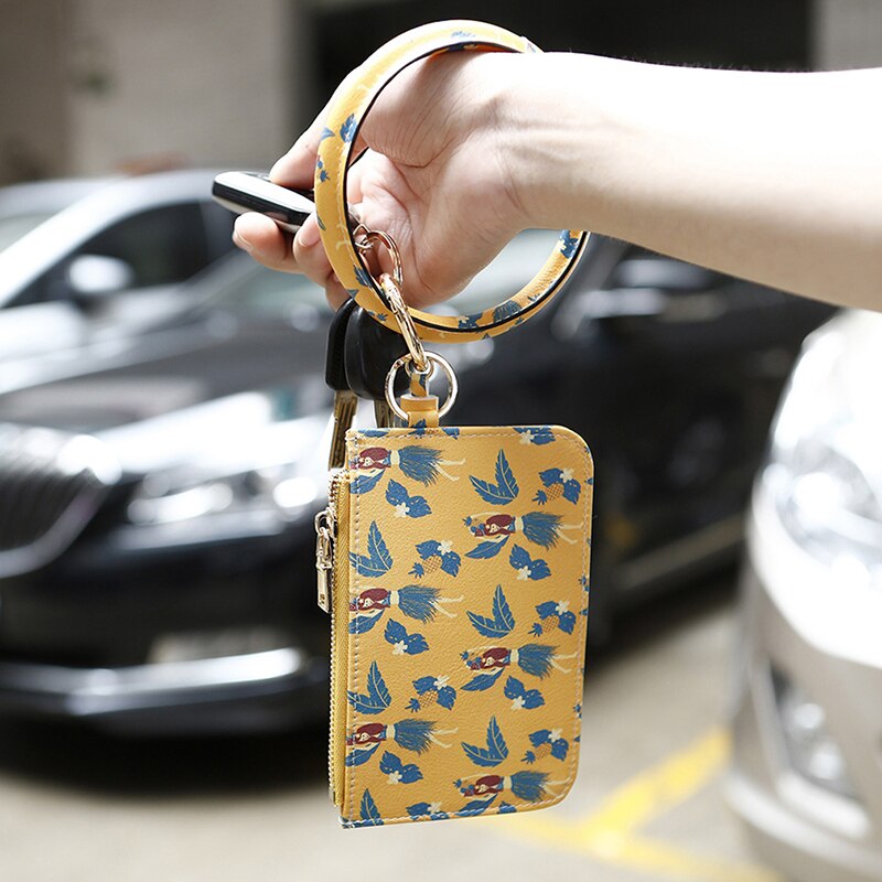 Trend Bracelet Keychain Cute PU Leather Tassel Purse Wallet Card Bag Key Ring Wrist Pendant