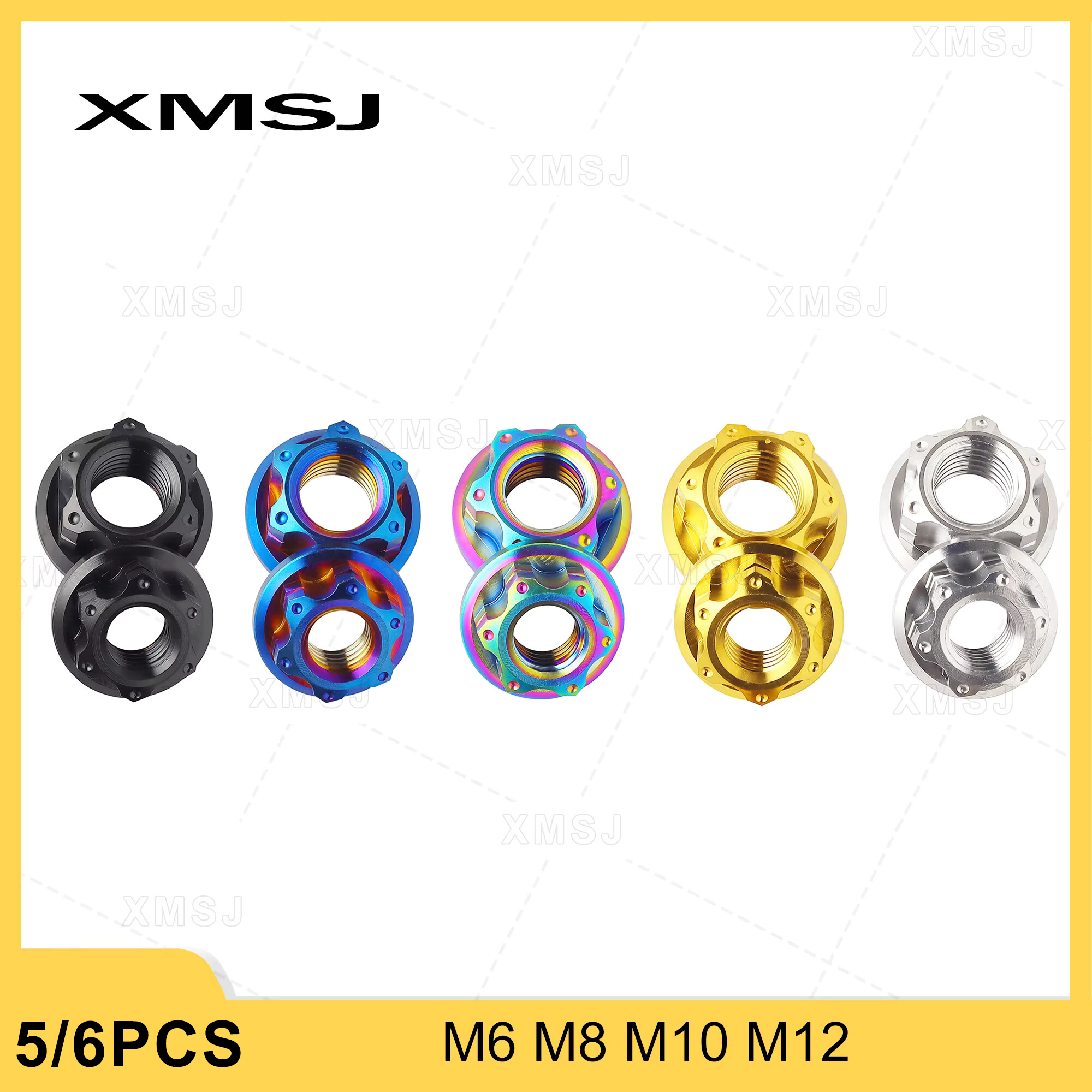 XMSJ M6 M8 M10 M12 Hex Hexagon Flange Titanium Nuts Rear Axle Lock Nut for Bike Motorcycle Fastener Titanium Hex Flange Nuts