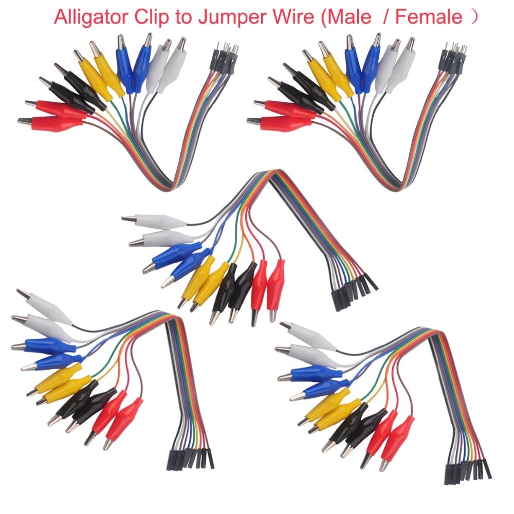 5Set Alligator Clip Dupont Draad 10pin 20Cm Mannelijke/Vrouwelijke, Krokodil Clip Voor Test Lead, voor Arduino Raspberry Pi 10 Stks/set
