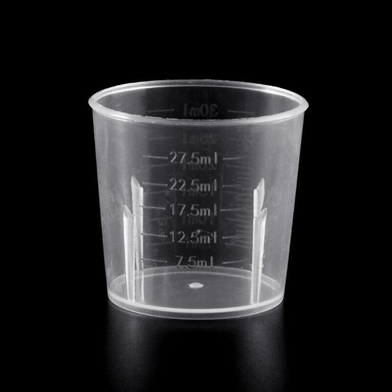 10Pcs Laboratory Bottle Lab Test Measuring 30ml Container Cups with Cap Plastic Liquid Measuring Cups M17F