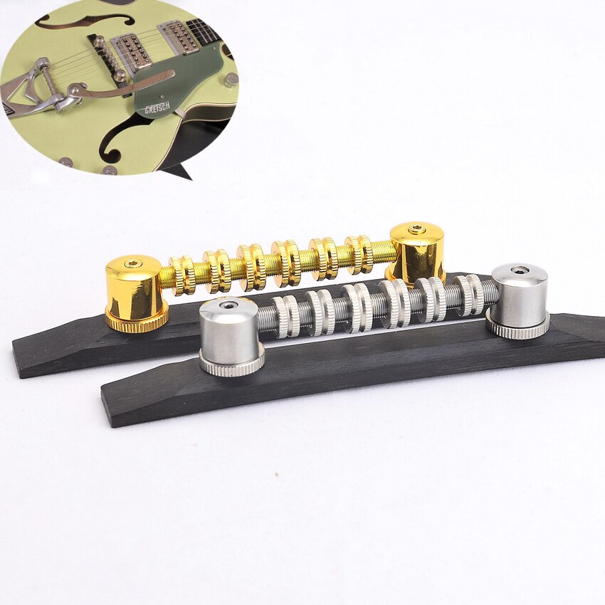 1 Set Gretsch Style Stainless Steel Space Control Adjustable Roller Bridge With Ebony Base