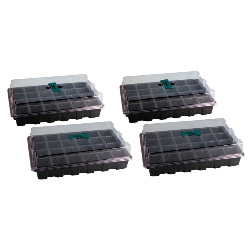 4Pcs Seedling Tray, 24 Cells Plastic Seedling Nursery Tray Flower Seed Propagators with Adjustable Vents for Greenhouse: Default Title