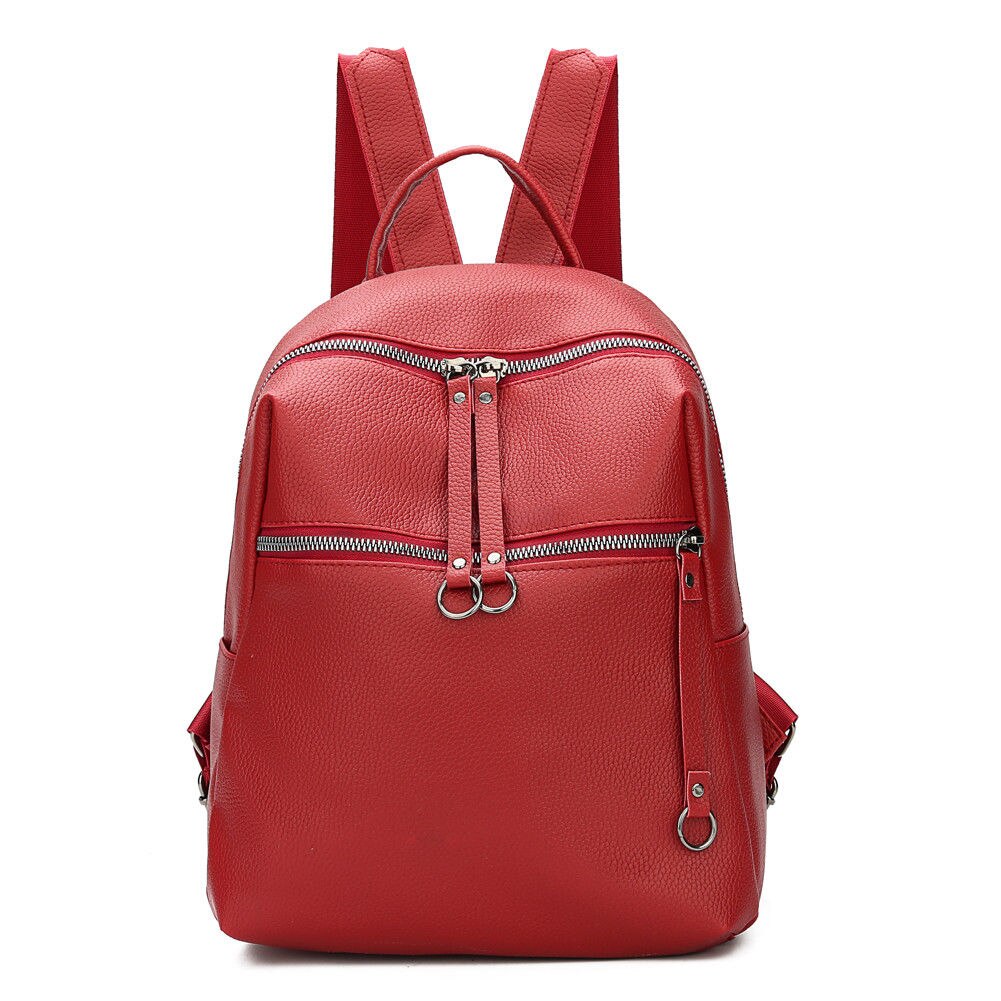 Classic vrouwen Rugzak PU Leer Mode Effen Kleur Rugzak Schoudertas: Rood