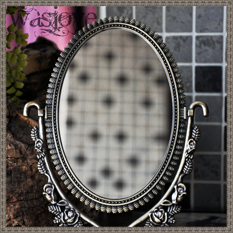 360 graders rotation europæisk oval dobbeltside lille bord spejl desktop makeup spejl hjemmepynt spejl hzj 002