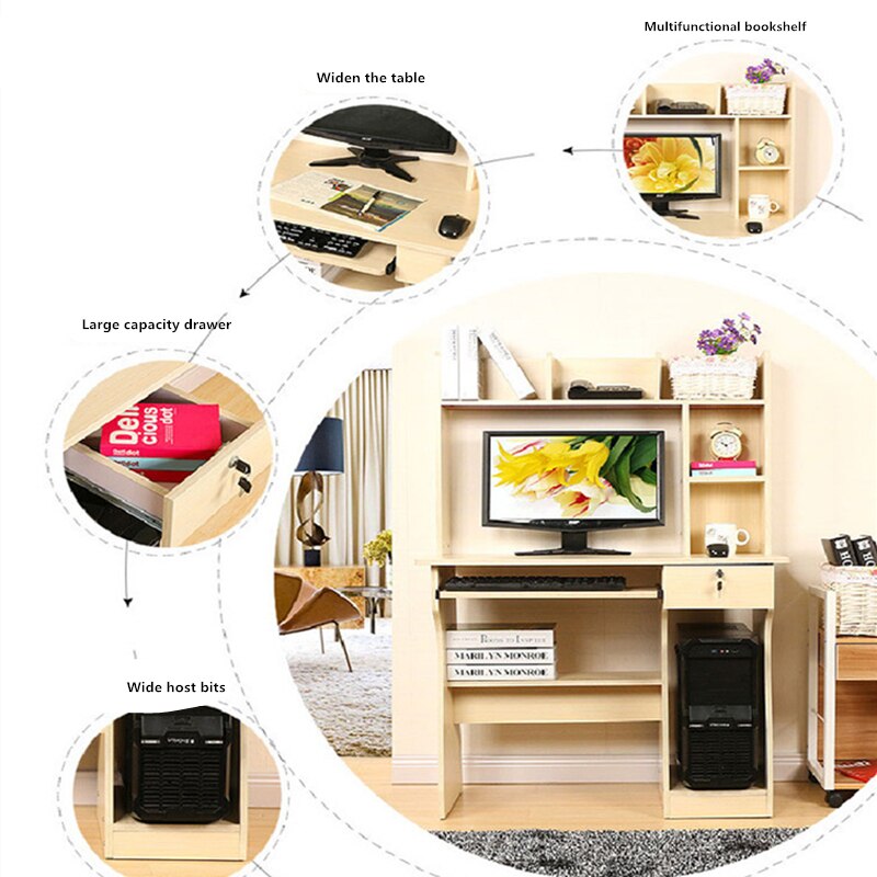 simple multifunctional office desktop computer table home bedroom student desk bookcase