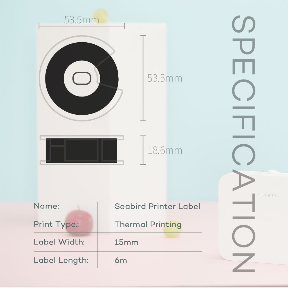 15mm*6meters Thermal Label tape Mini cute sticker for Seabird Label Printer use and office home