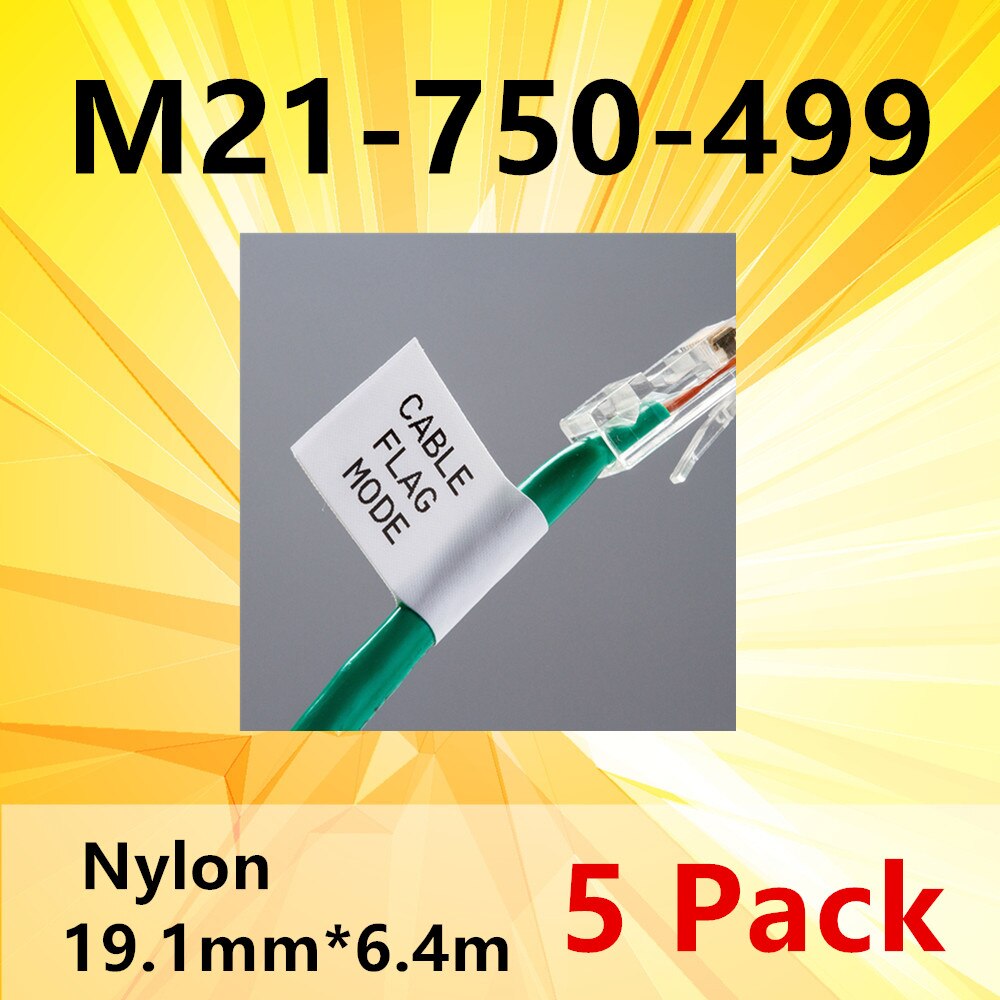 10pk alta adesão pano etiqueta fita para M21-750-499 preto no branco 4.9m náilon compatível para bmp21 plus e impressora labpal: 5 Pack