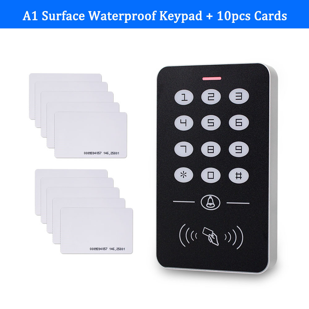 DC12V Electronic Access Control Keypad RFID Card Reader Access Controller with Door Bell Backlight for Door Security Lock System: A1 with 10 Cards