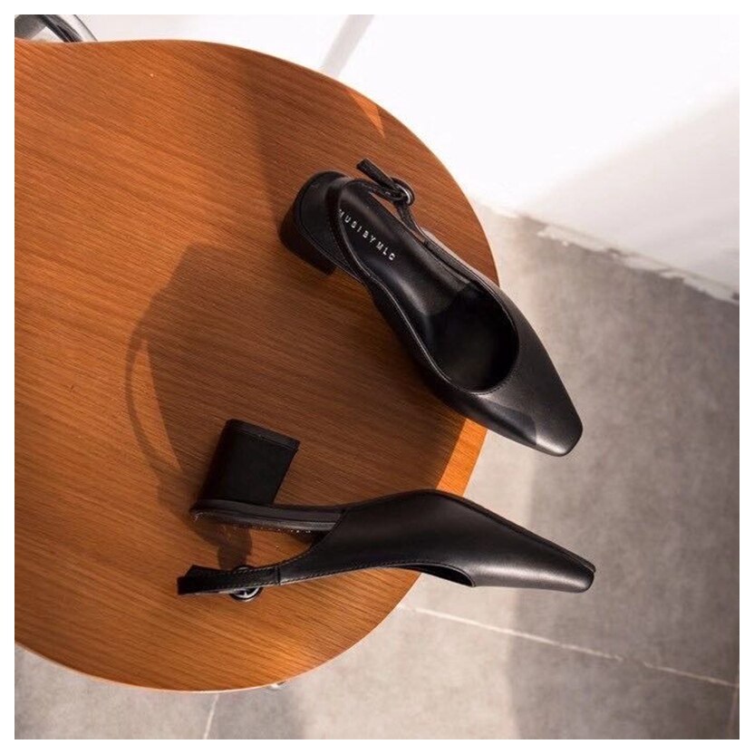 Firkantede høje hæle slingback sandaler kvinder slip på muldyr sko kvinder lavvandede kvindelige pumps til kontor dame arbejdssko: Sort / 8.5