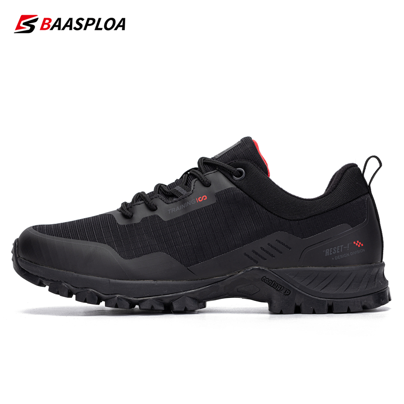 Baasploa Herren Wanderschuhe lässig Ich bin Freien rutsch feste verschleiß feste Turnschuhe männliche wasserdichte bequeme Wanderschuhe: Schwarz / 45