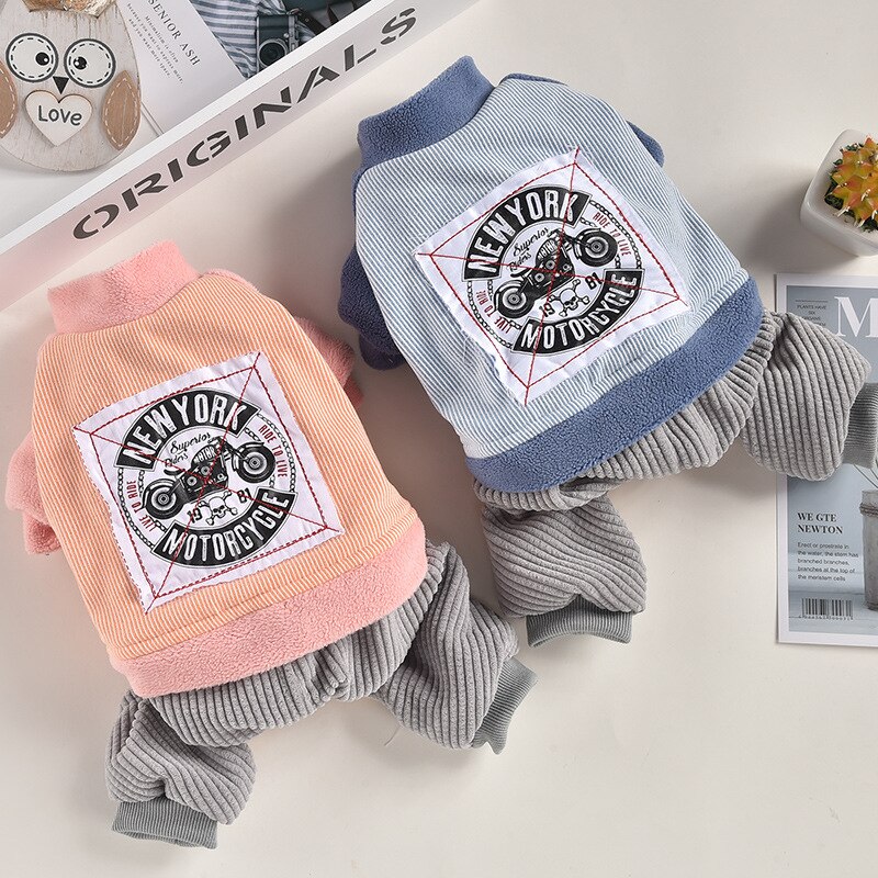 Sports Dog Tracksuit Sweatshirt Pink Blue Colors Four Legs Pet Clothing Apparel Motorcycle Winter Warm Animal Shop Goods