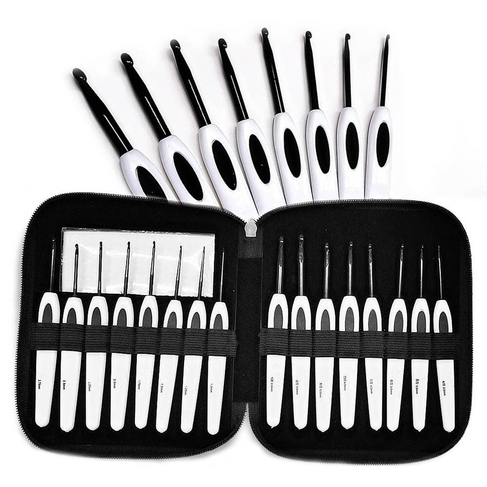 16pcs Crochet Hook Set with Ergonomic Handles for Yarn Craft Set Extra Long Crochet Hooks Perfect for Arthritic Hands 1-6mm