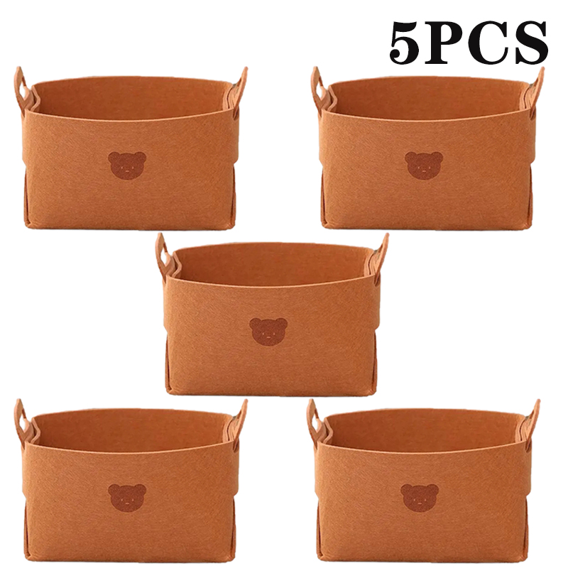 Cesta de almacenamiento de fieltro de oso de gran capacidad, 5 piezas, organizador de ropa plegable, aperitivos, juguetes, organizador de artículos diversos de escritorio: M / Multicolor