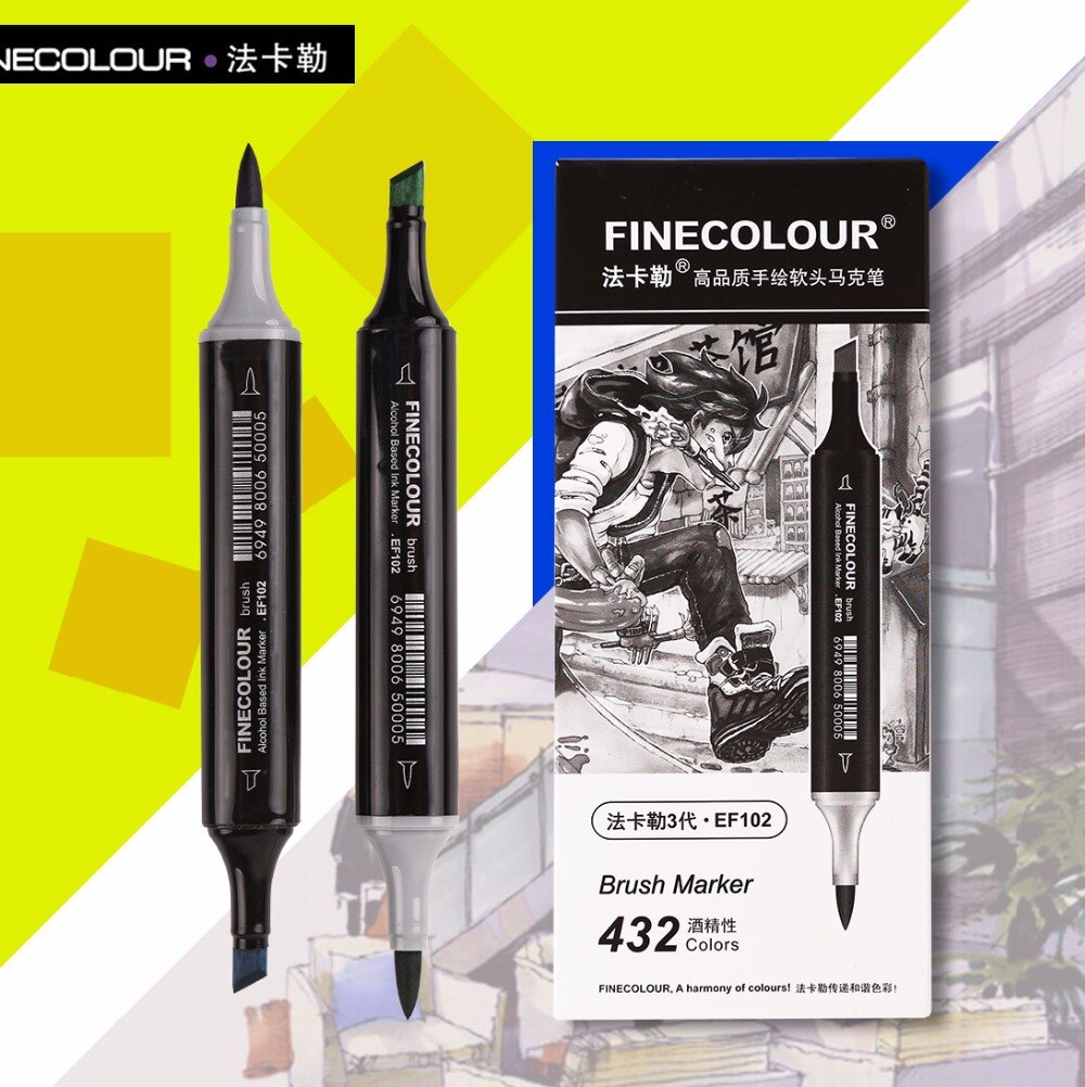 Finecolour EF102 Brush Grayscale Art Marker Flexible Soft Tip Pens 5/8/55pc Dual Cool/Warm/Natural/Tone Gray Markers Draw Render